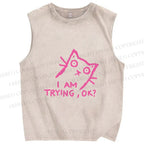Unisex Funny Cat Im Trying Printed Washed Tank Top