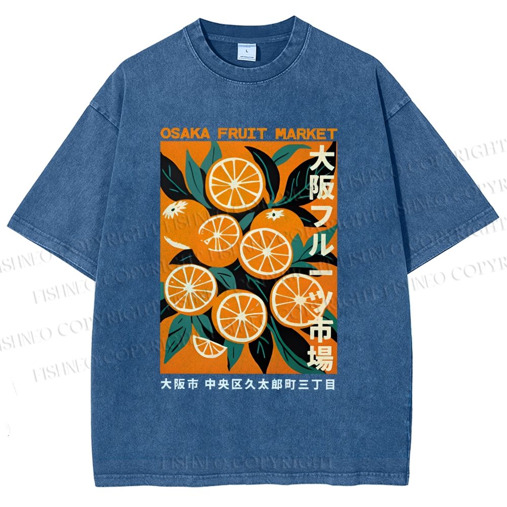Unisex Osaka Fruit Market Printed Washed Tee