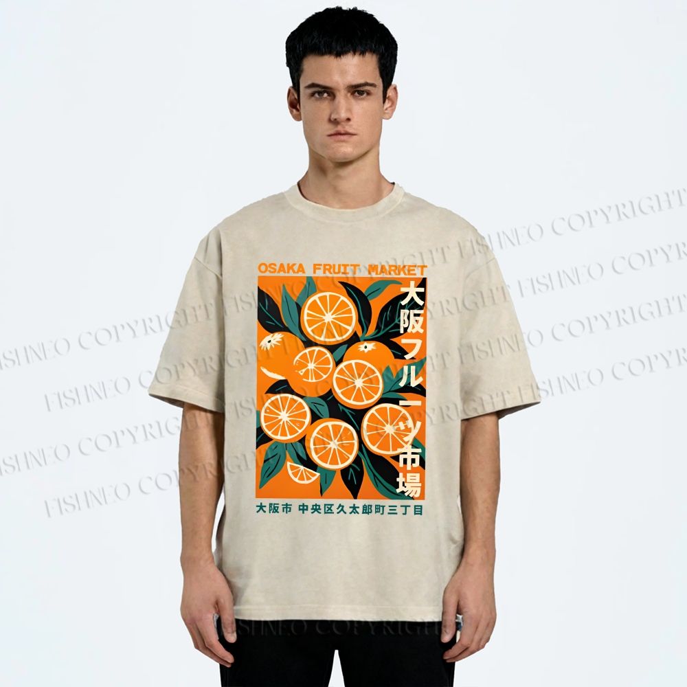 Unisex Osaka Fruit Market Printed Washed Tee