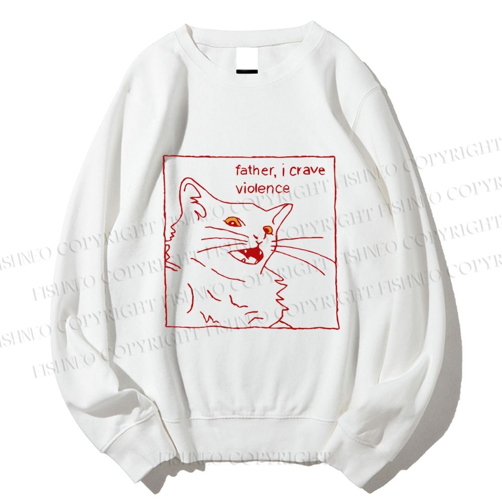 Unisex Evil Cat Crave Violence Printed Sweatshirt