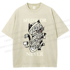 Unisex Meow Or Never Cat Printed Washed Tee