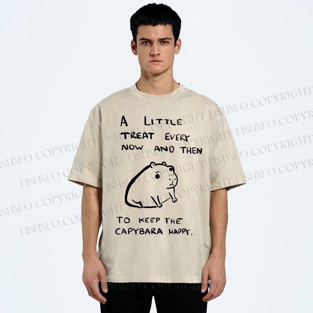 Unisex Simple Capybara Printed Washed Tee