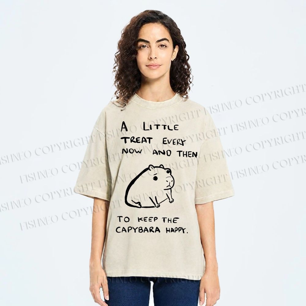 Unisex Simple Capybara Printed Washed Tee