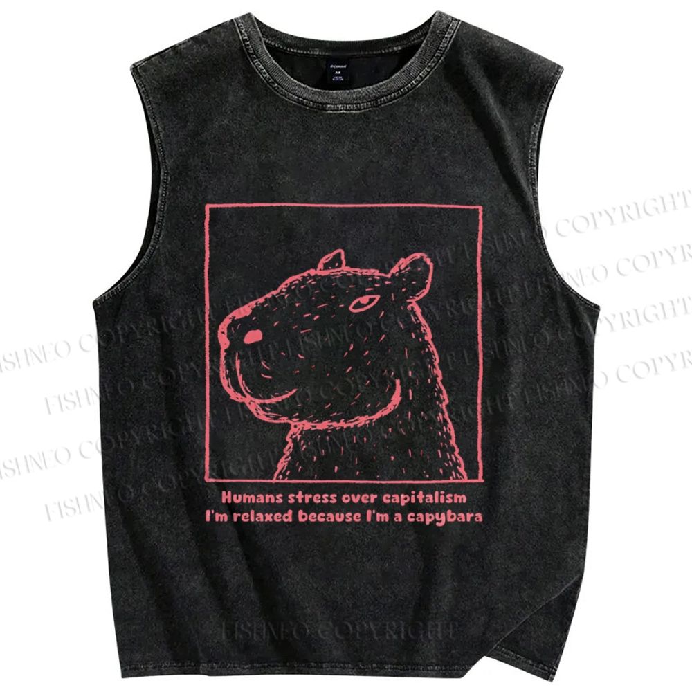 Unisex Simple Capybara Printed Washed Tank Top