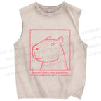 Unisex Simple Capybara Printed Washed Tank Top