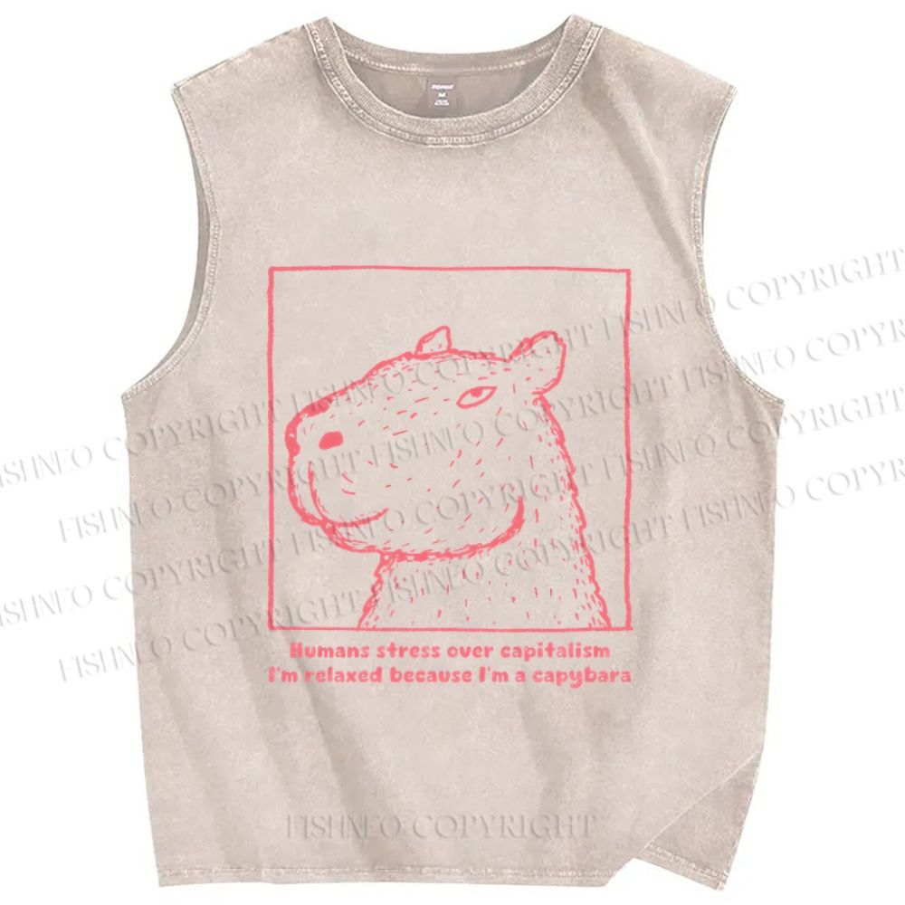 Unisex Simple Capybara Printed Washed Tank Top