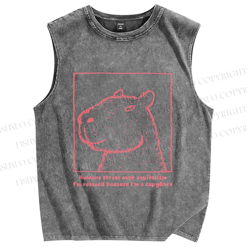 Unisex Simple Capybara Printed Washed Tank Top