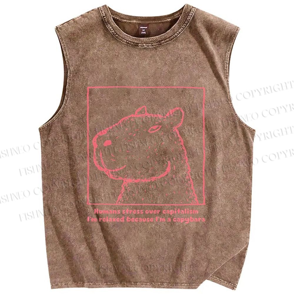 Unisex Simple Capybara Printed Washed Tank Top