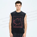 Unisex Simple Capybara Printed Washed Tank Top