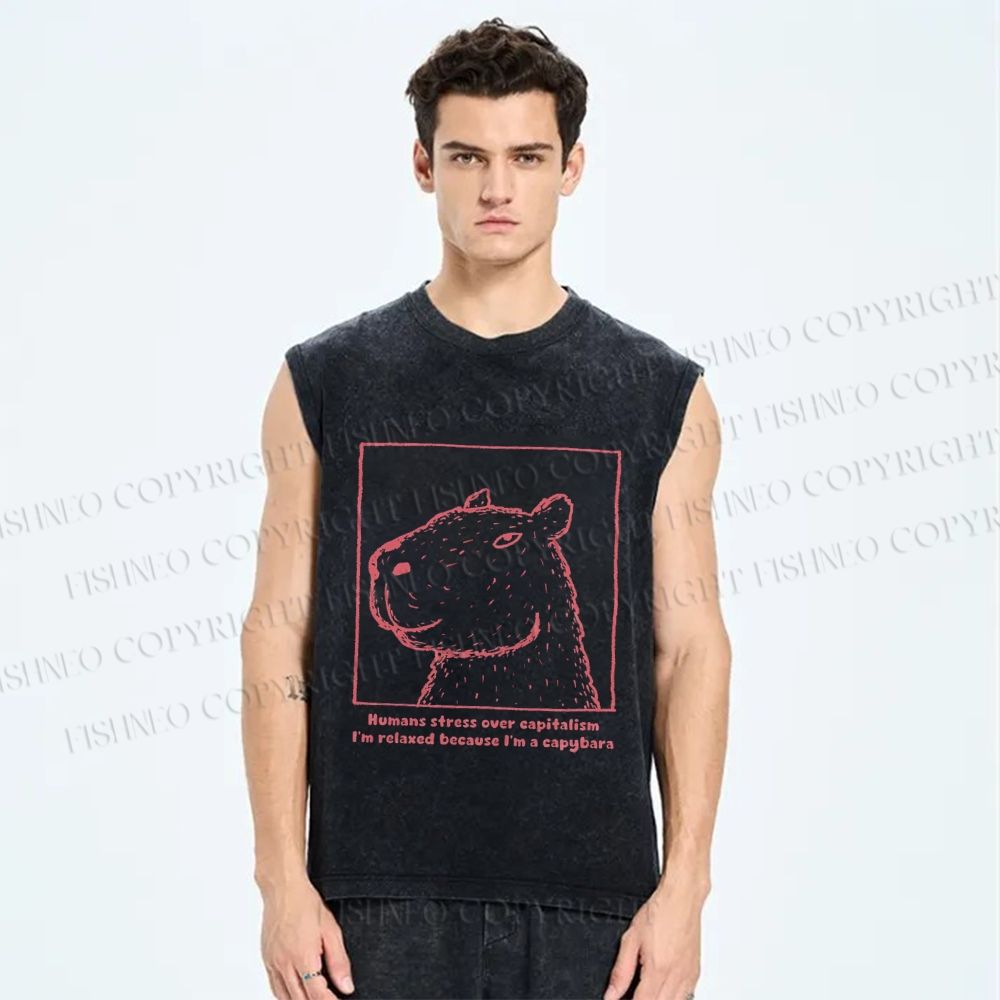 Unisex Simple Capybara Printed Washed Tank Top
