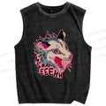 Unisex Opossum Myeeehh Graffiti Printed Washed Tank Top