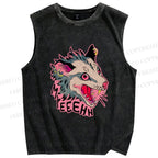 Unisex Opossum Myeeehh Graffiti Printed Washed Tank Top