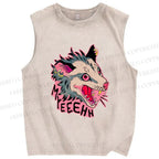 Unisex Opossum Myeeehh Graffiti Printed Washed Tank Top