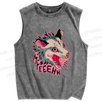 Unisex Opossum Myeeehh Graffiti Printed Washed Tank Top