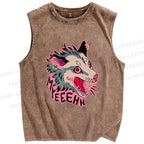 Unisex Opossum Myeeehh Graffiti Printed Washed Tank Top
