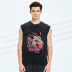 Unisex Opossum Myeeehh Graffiti Printed Washed Tank Top
