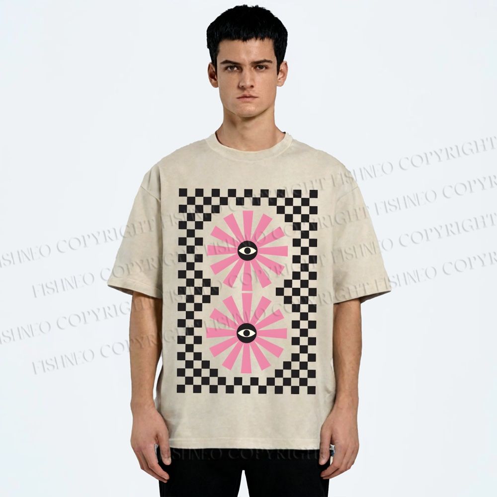 Unisex Art Geometric Eyes Printed Washed Tee