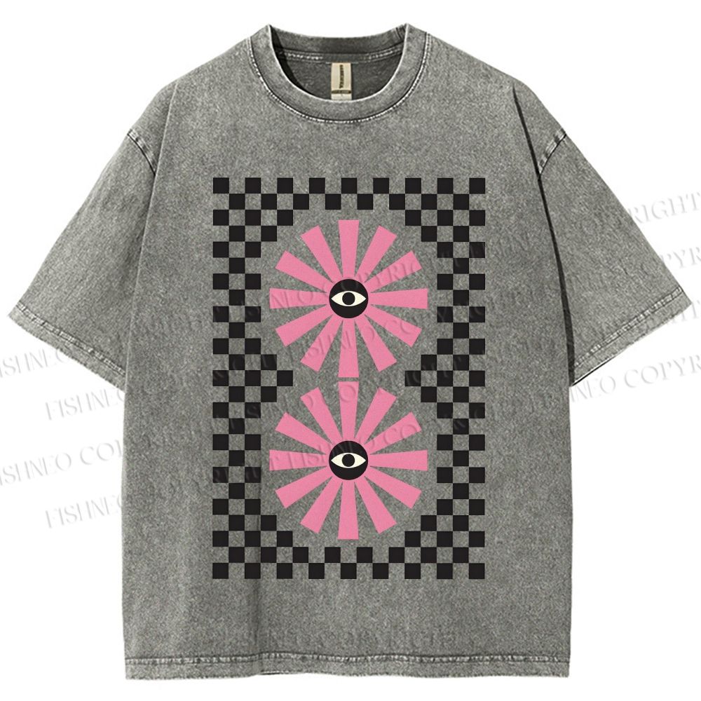 Unisex Art Geometric Eyes Printed Washed Tee