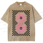 Unisex Art Geometric Eyes Printed Washed Tee
