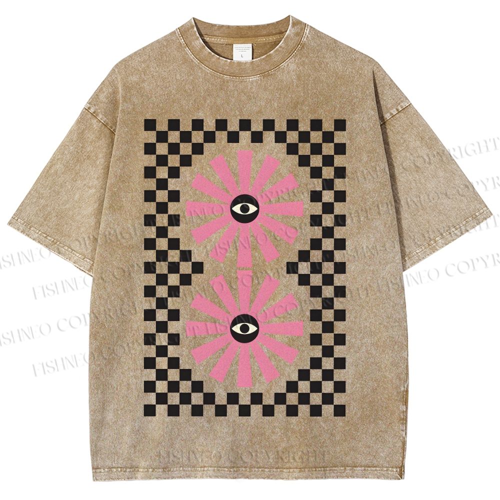 Unisex Art Geometric Eyes Printed Washed Tee