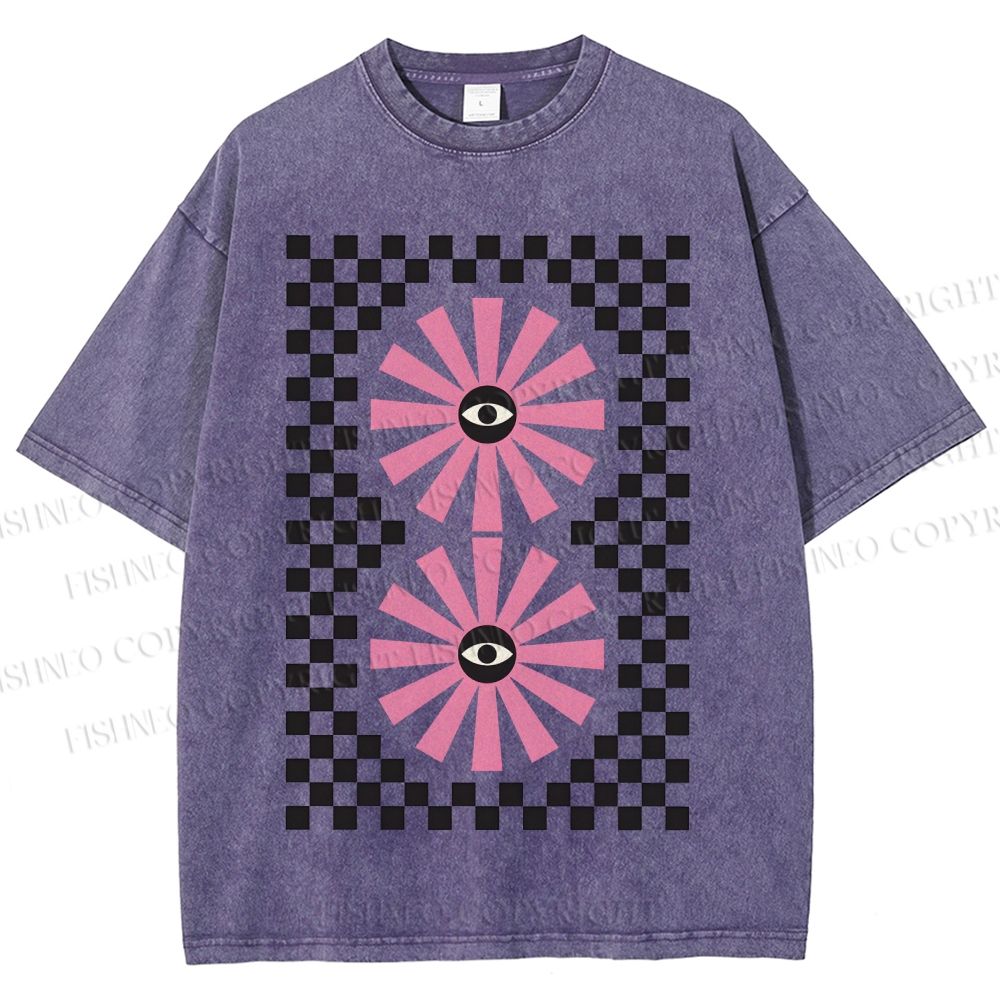 Unisex Art Geometric Eyes Printed Washed Tee