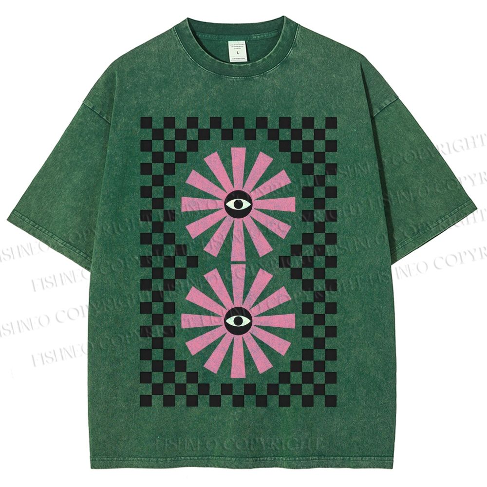 Unisex Art Geometric Eyes Printed Washed Tee