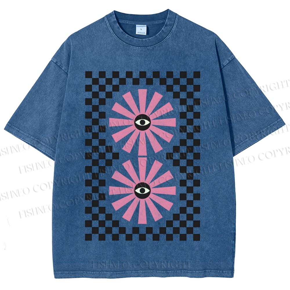 Unisex Art Geometric Eyes Printed Washed Tee