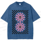 Unisex Art Geometric Eyes Printed Washed Tee