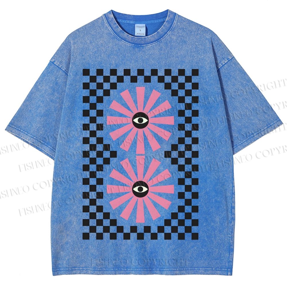 Unisex Art Geometric Eyes Printed Washed Tee