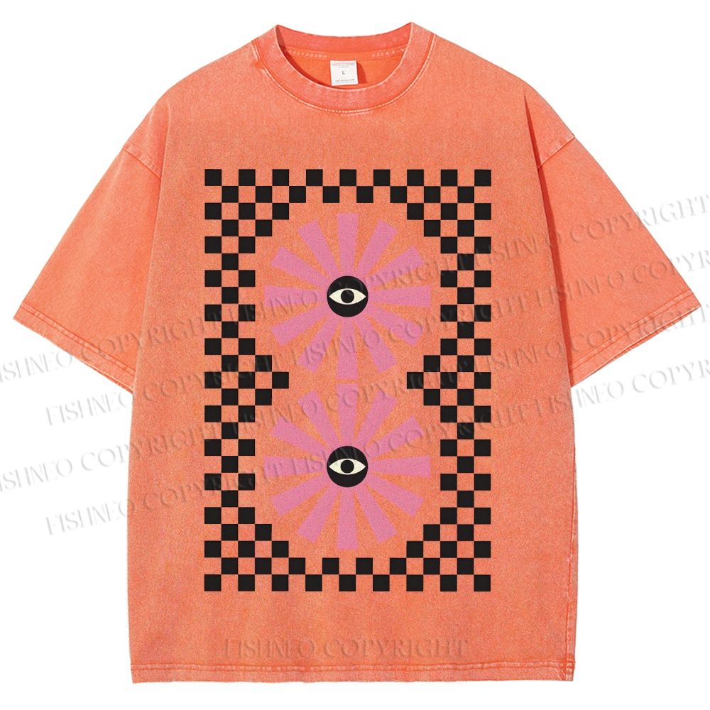 Unisex Art Geometric Eyes Printed Washed Tee