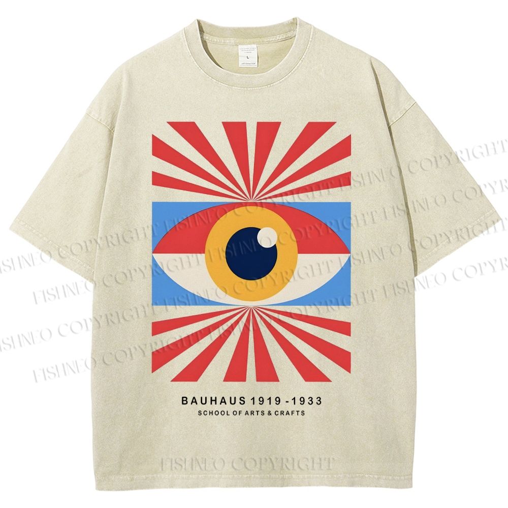 Unisex Bauhaus Geometric Eyes Printed Washed Tee