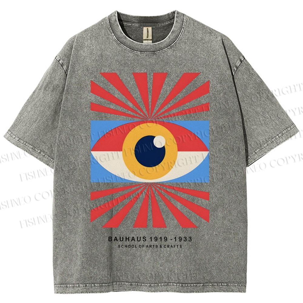 Unisex Bauhaus Geometric Eyes Printed Washed Tee