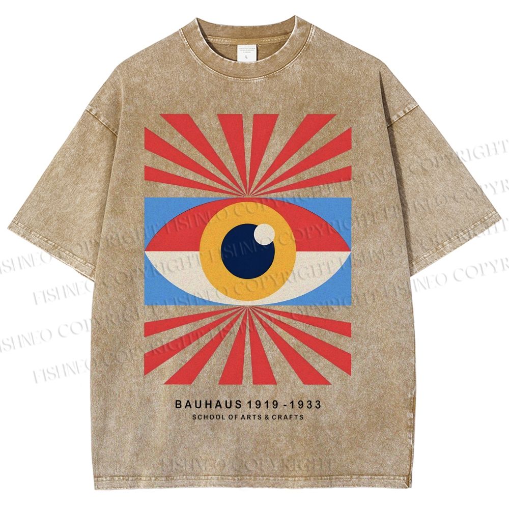 Unisex Bauhaus Geometric Eyes Printed Washed Tee