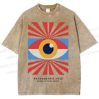 Unisex Bauhaus Geometric Eyes Printed Washed Tee