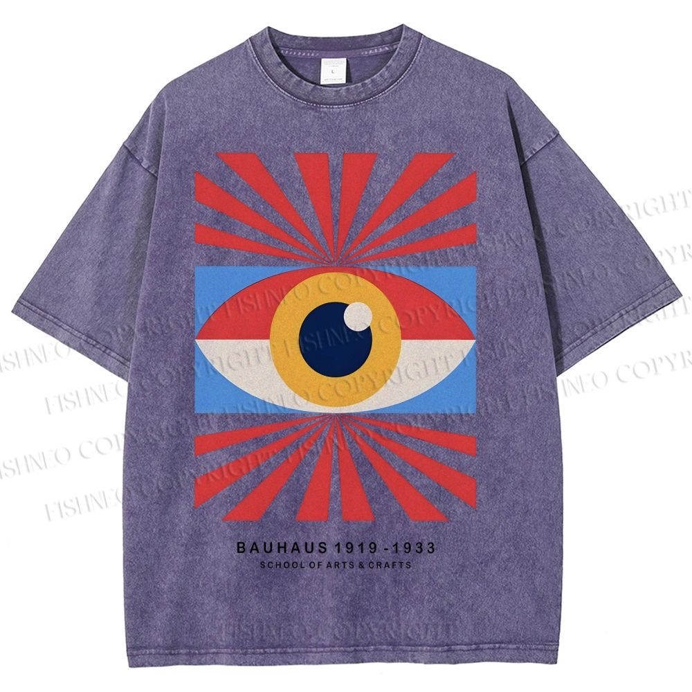 Unisex Bauhaus Geometric Eyes Printed Washed Tee