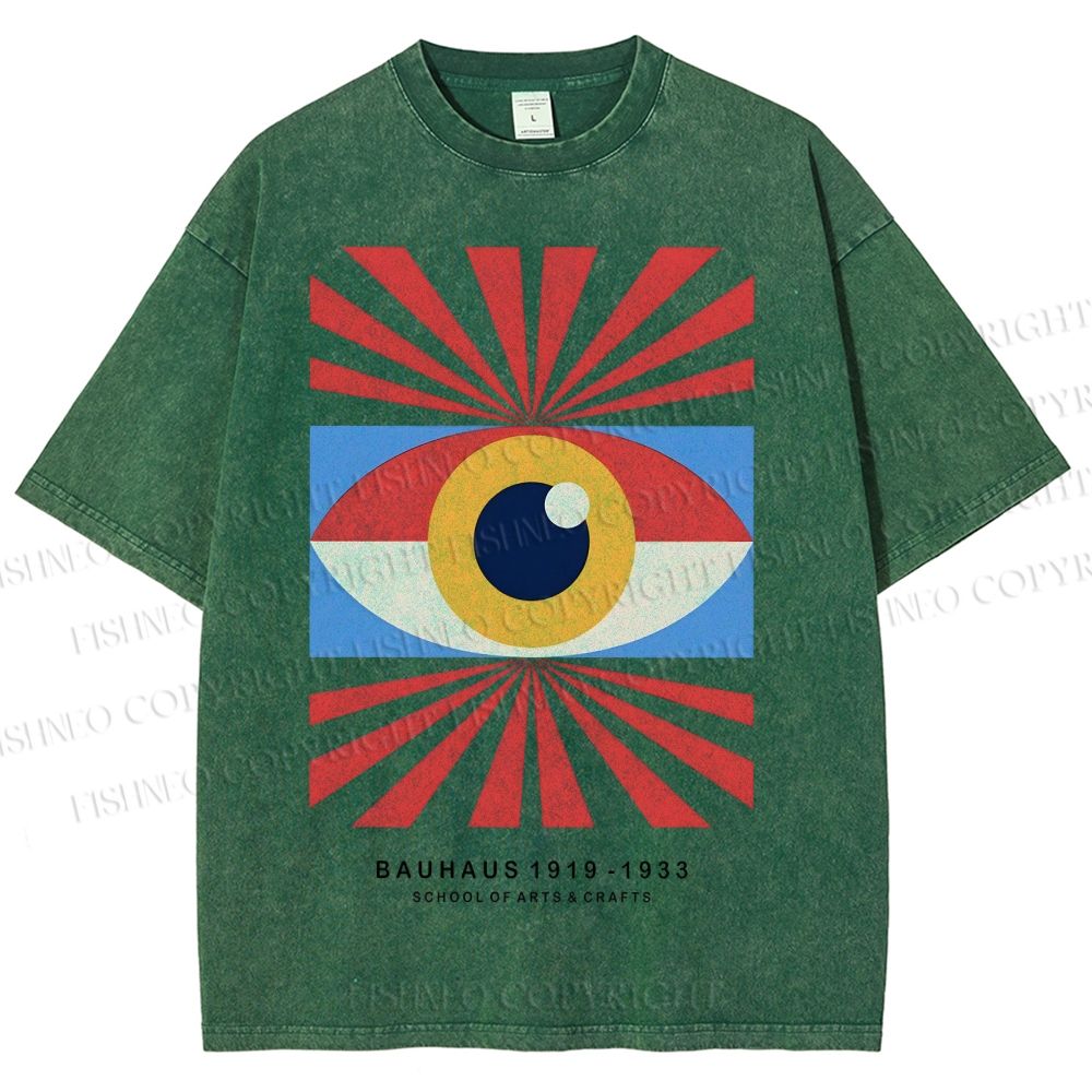 Unisex Bauhaus Geometric Eyes Printed Washed Tee