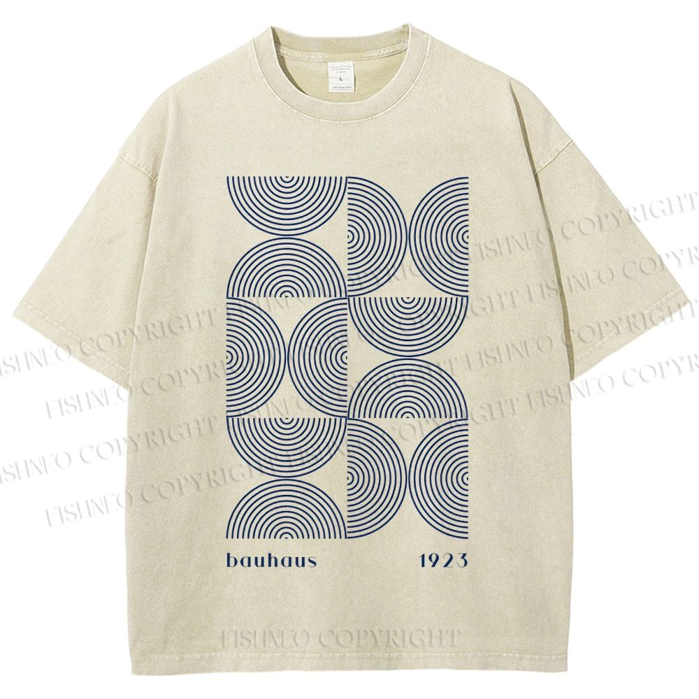 Unisex Bauhaus Geometric Semicircle Printed Washed Tee