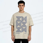 Unisex Bauhaus Geometric Semicircle Printed Washed Tee