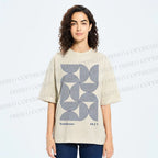 Unisex Bauhaus Geometric Semicircle Printed Washed Tee