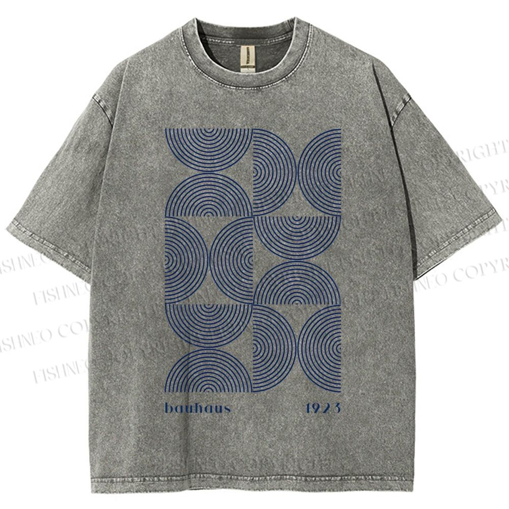 Unisex Bauhaus Geometric Semicircle Printed Washed Tee