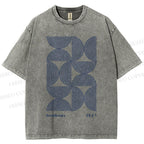 Unisex Bauhaus Geometric Semicircle Printed Washed Tee