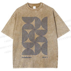 Unisex Bauhaus Geometric Semicircle Printed Washed Tee