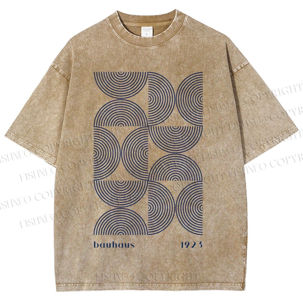 Unisex Bauhaus Geometric Semicircle Printed Washed Tee