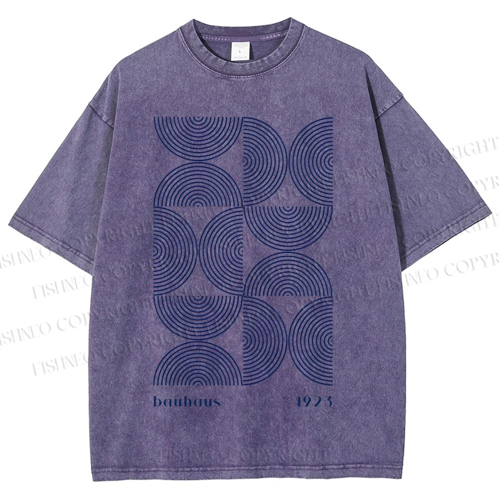 Unisex Bauhaus Geometric Semicircle Printed Washed Tee