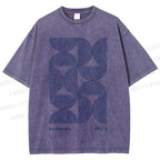 Unisex Bauhaus Geometric Semicircle Printed Washed Tee