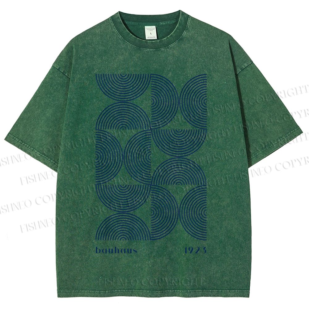 Unisex Bauhaus Geometric Semicircle Printed Washed Tee