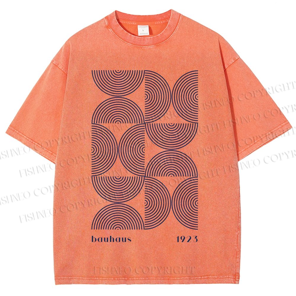 Unisex Bauhaus Geometric Semicircle Printed Washed Tee