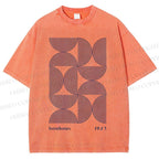 Unisex Bauhaus Geometric Semicircle Printed Washed Tee