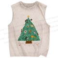 Unisex Cats Hiding in Christmas Tree Printed Washed Tank Top