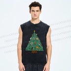 Unisex Cats Hiding in Christmas Tree Printed Washed Tank Top